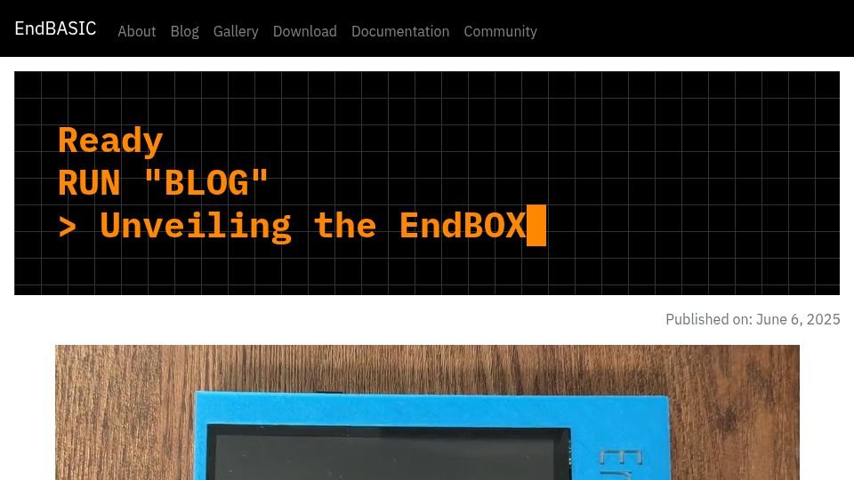 Screenshot of endbasic.dev: Unveiling the EndBOX – A microcomputer prototype for EndBASIC