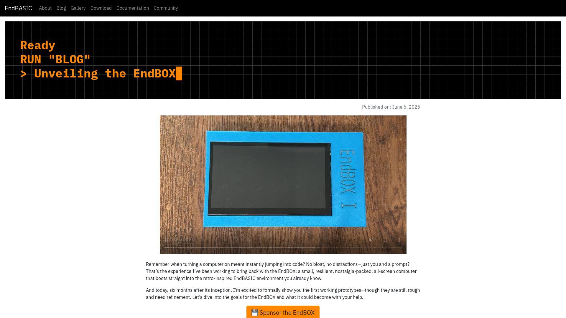 Screenshot of endbasic.dev: Unveiling the EndBOX – A microcomputer prototype for EndBASIC