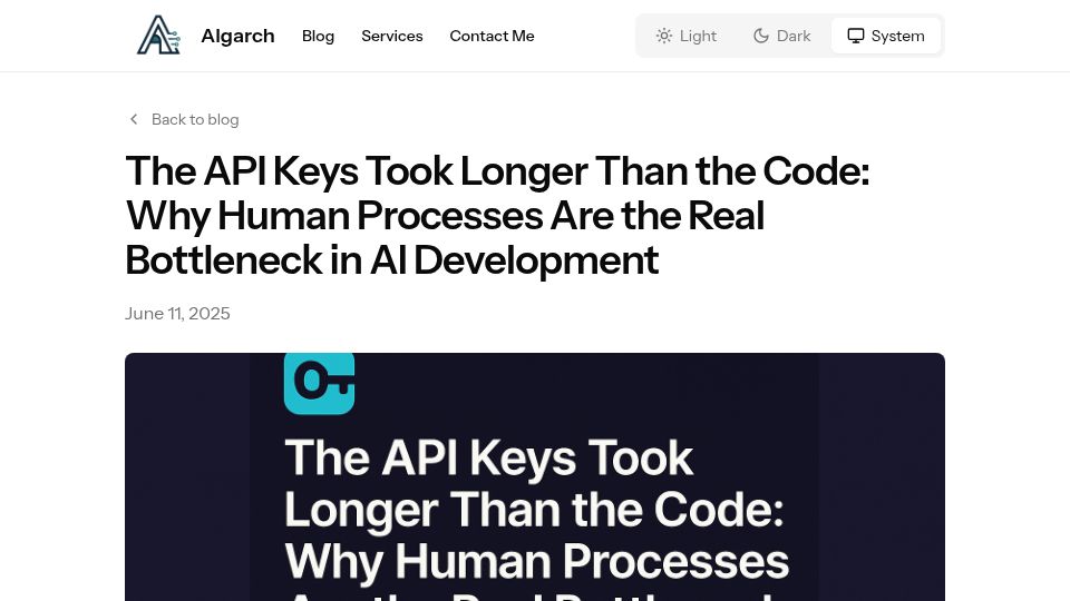 Screenshot of algarch.com: It took longer to get the API key