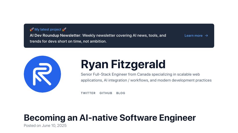 Screenshot of rfitz.io: Becoming an AI-Native Engineer