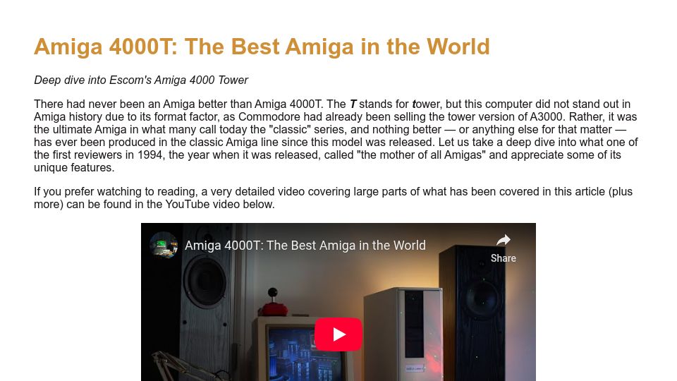 Screenshot of forgottencomputer.com: Amiga 4000T: The Best Amiga in the World