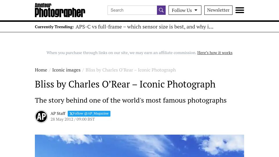 Screenshot of amateurphotographer.com: Bliss – The story behind one of the most famous photographs (2012)