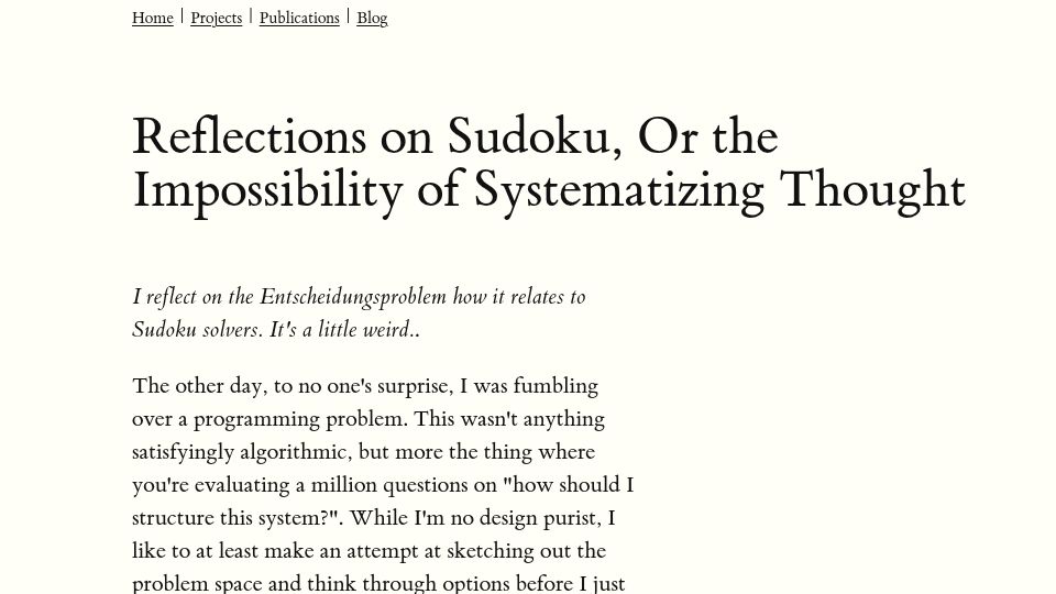 Screenshot of rjp.io: Reflections on Sudoku, or the Impossibility of Systematizing Thought