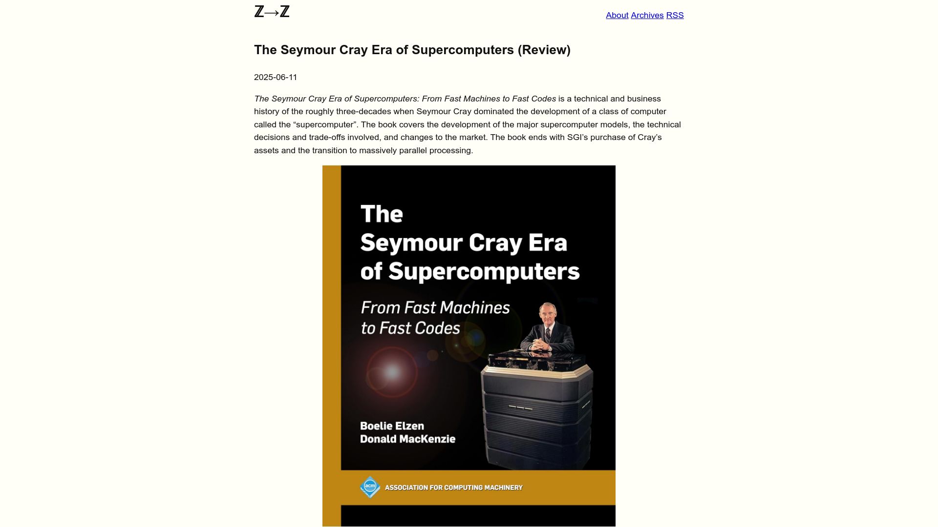 Screenshot of ztoz.blog: The Seymour Cray Era of Supercomputers