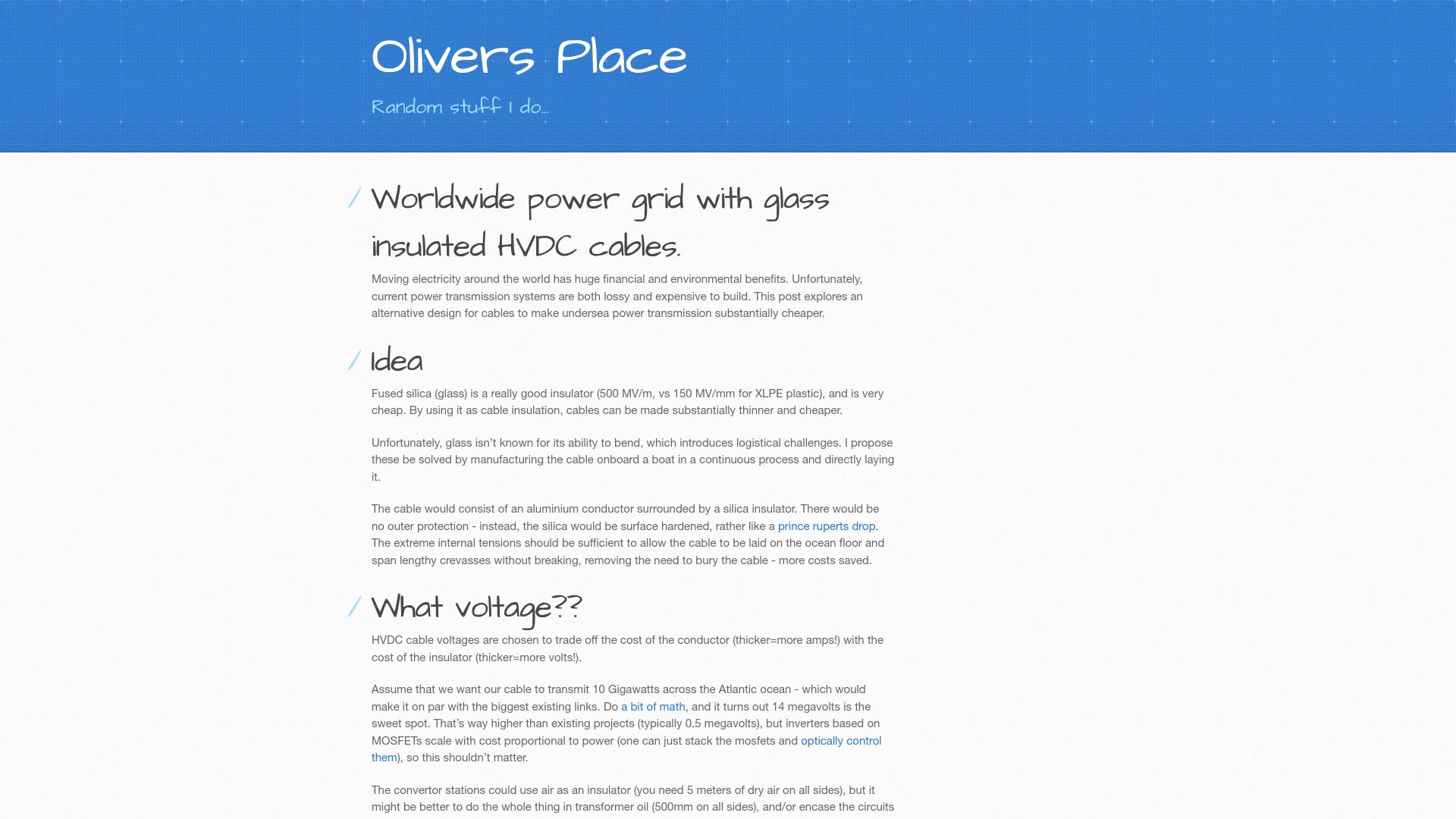 Screenshot of omattos.com: Worldwide power grid with glass insulated HVDC cables
