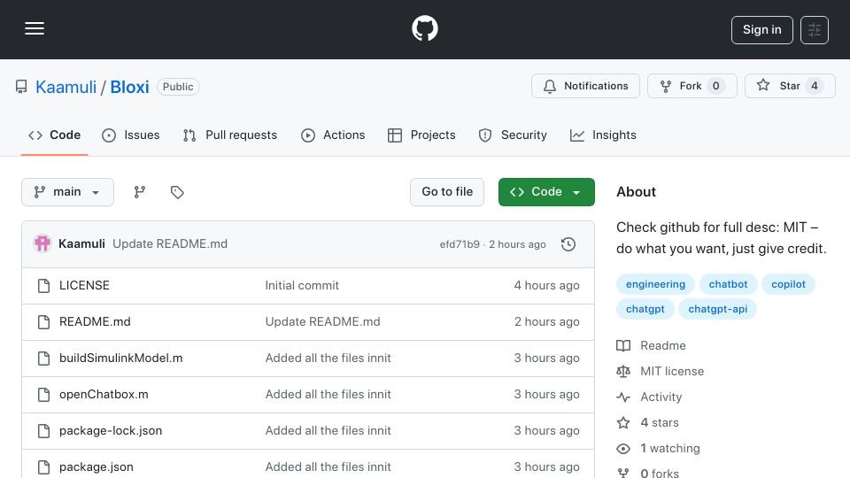 Screenshot of github.com: Simulink (Matlab) Copilot