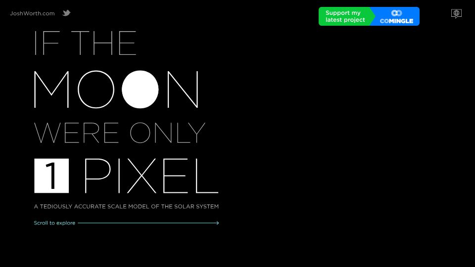 Screenshot of joshworth.com: If the moon were only 1 pixel: A tediously accurate solar system model (2014)
