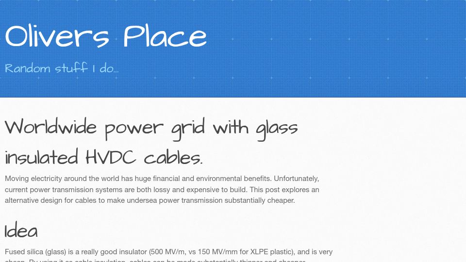 Screenshot of omattos.com: Worldwide power grid with glass insulated HVDC cables