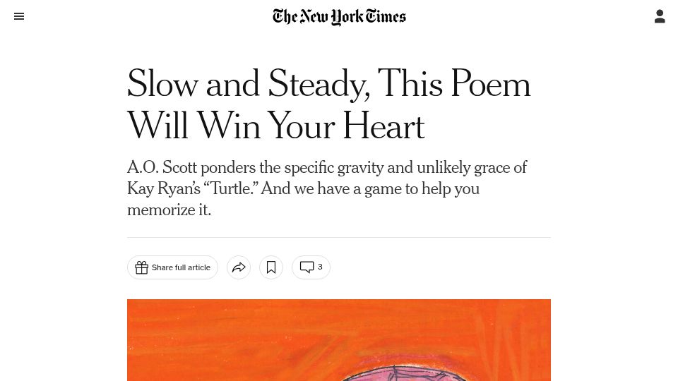 Screenshot of nytimes.com: Slow and steady, this poem will win your heart