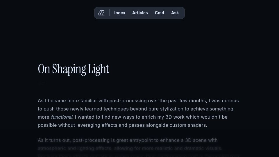 Screenshot of blog.maximeheckel.com: Shaping Light – Volumetric Lighting