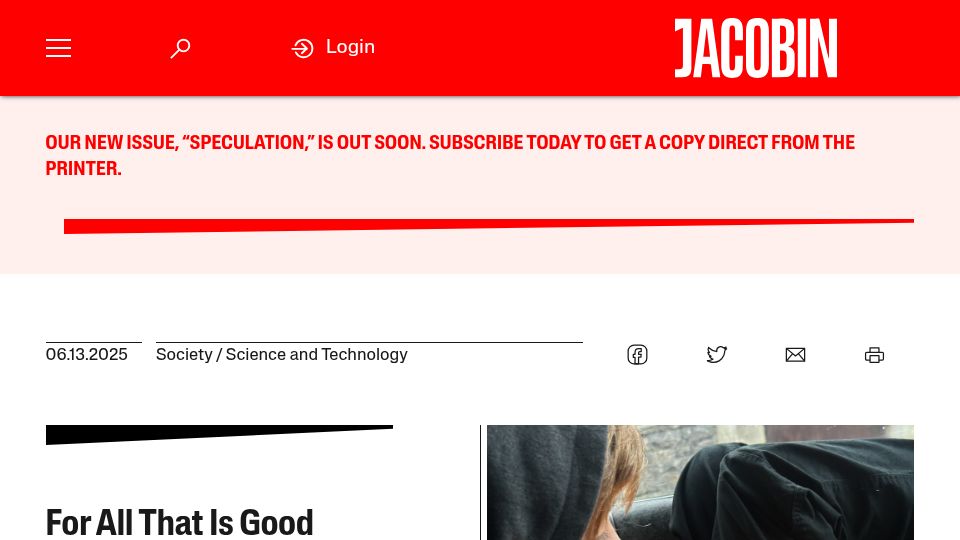 Screenshot of jacobin.com: For All That Is Good About Humankind, Ban Smartphones