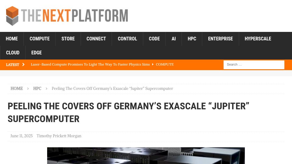 Screenshot of nextplatform.com: Peeling the Covers Off Germany's Exascale "Jupiter" Supercomputer