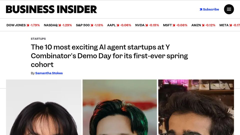Screenshot of businessinsider.com: AI agent startups at Y Combinator’s Spring ’25 Demo Day