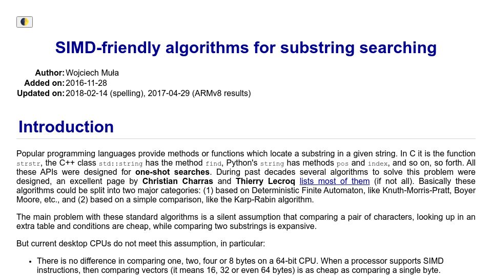 Screenshot of 0x80.pl: SIMD-friendly algorithms for substring searching (2016)