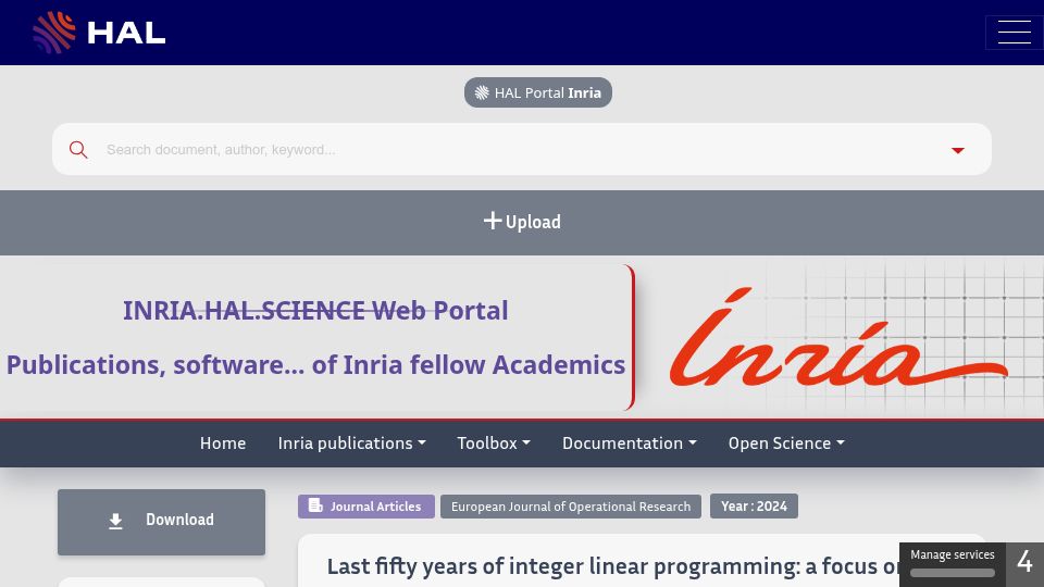 Screenshot of inria.hal.science: Last fifty years of integer linear programming: Recent practical advances (2024)