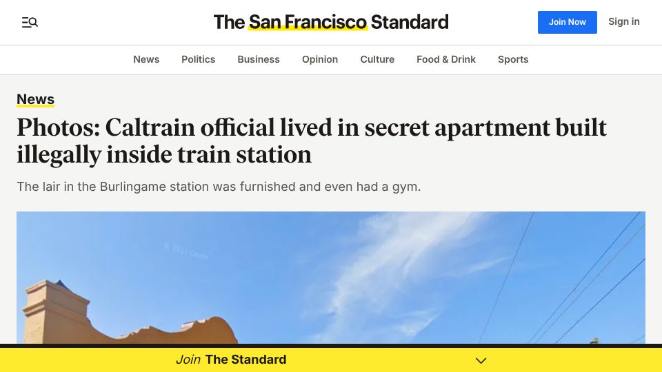 Screenshot of sfstandard.com: Caltrain official lived in secret apartment built illegally inside train station