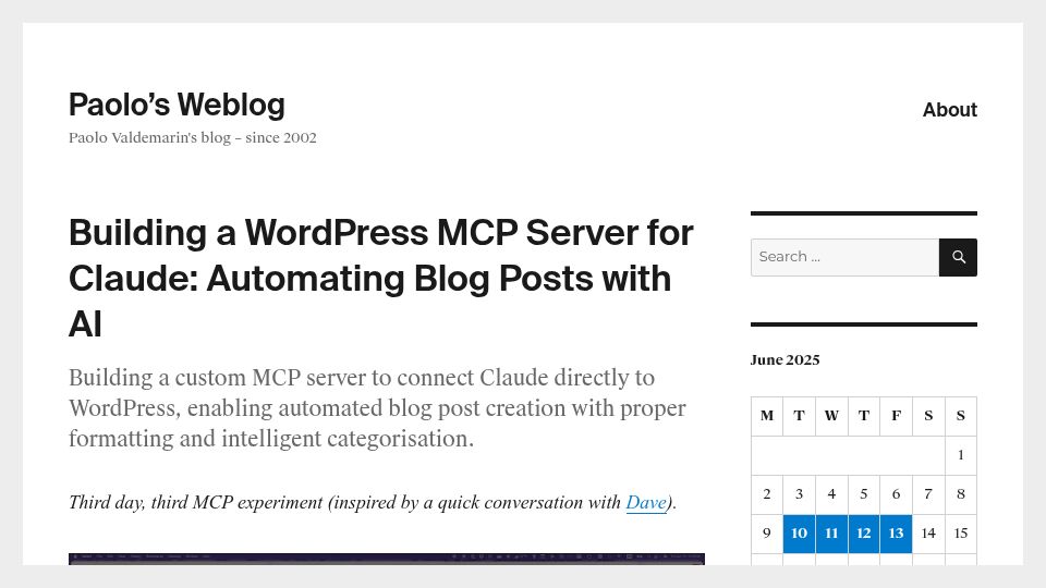 Screenshot of val.demar.in: Building a WordPress MCP Server for Claude: Automating Blog Posts with AI
