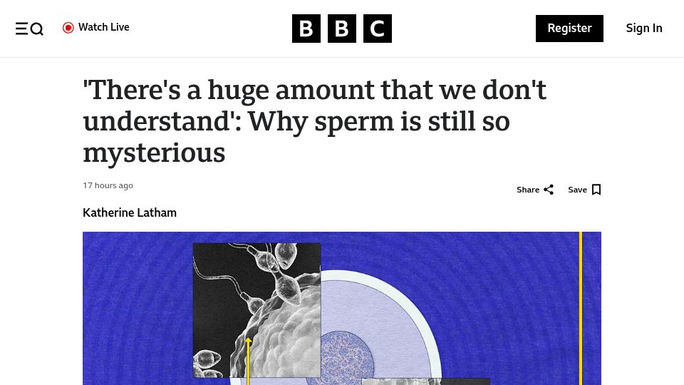 Screenshot of bbc.com: Sperm are very different from all other cells