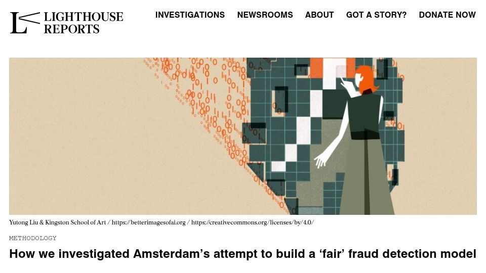 Screenshot of lighthousereports.com: We investigated Amsterdam's attempt to build a 'fair' fraud detection model