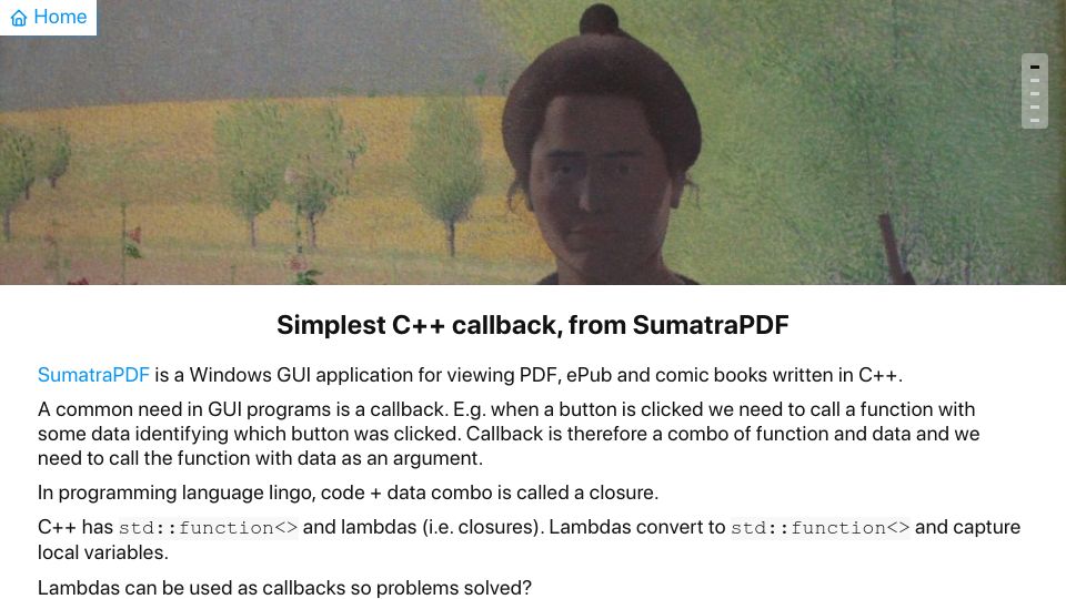 Screenshot of blog.kowalczyk.info: Simplest C++ Callback, from SumatraPDF