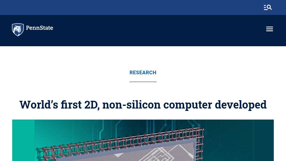 Screenshot of psu.edu: First 2D, non-silicon computer developed