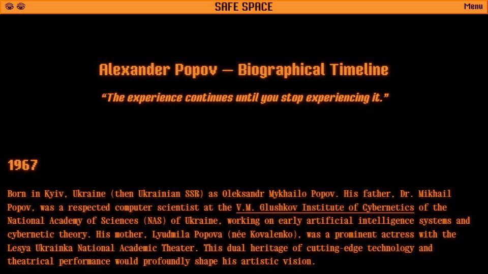 Screenshot of strangemachine.tv: The experience continues until you stop experiencing it