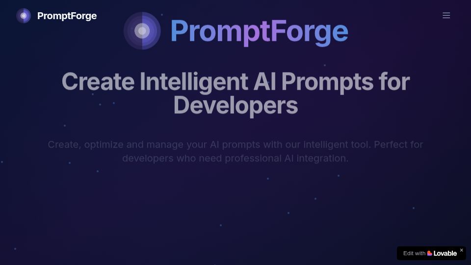 Screenshot of forge-ai-interface.lovable.app: Show HN: PromptForge – A minimal AI SaaS to generate better GPT prompts