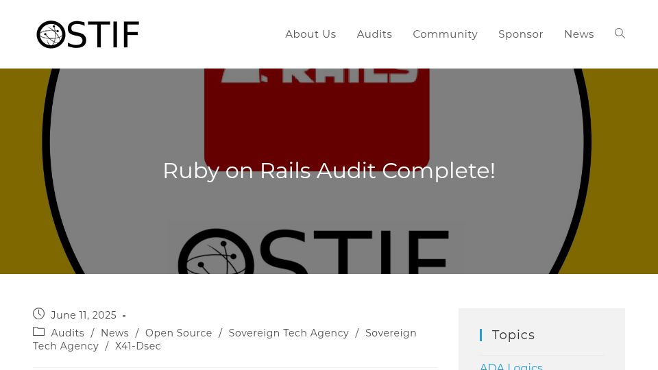 Screenshot of ostif.org: Ruby on Rails Audit Complete