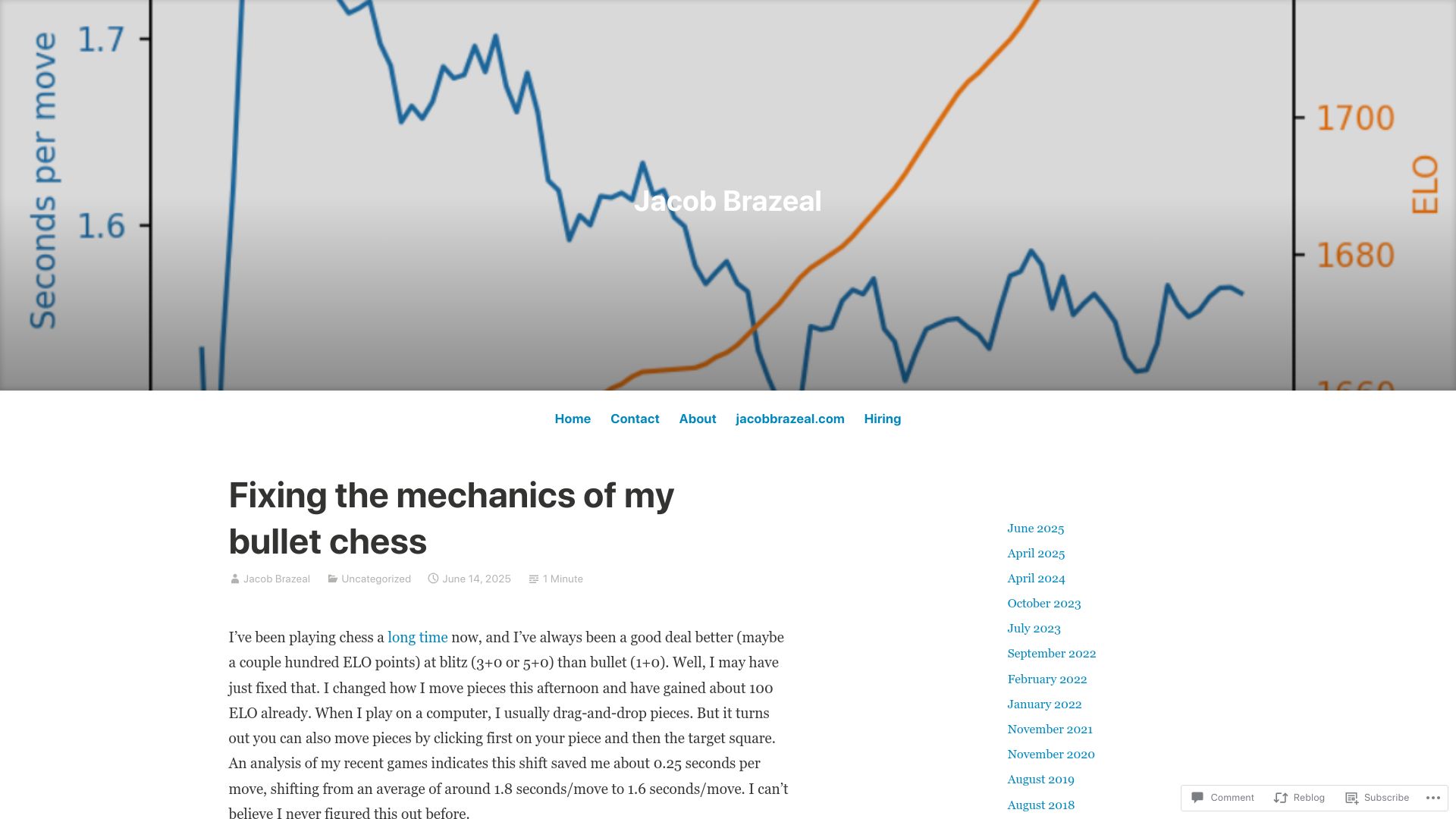 Screenshot of jacobbrazeal.wordpress.com: Fixing the mechanics of my bullet chess