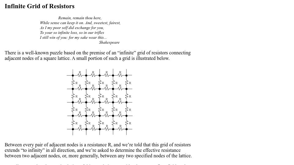 Screenshot of mathpages.com: Infinite Grid of Resistors