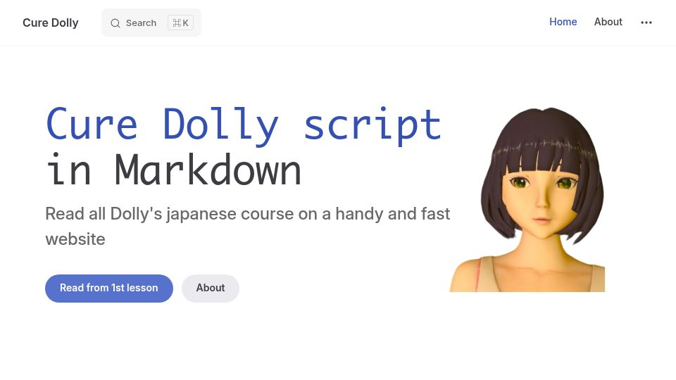 Screenshot of kellenok.github.io: Cure Dolly's Japanese Grammar Lessons