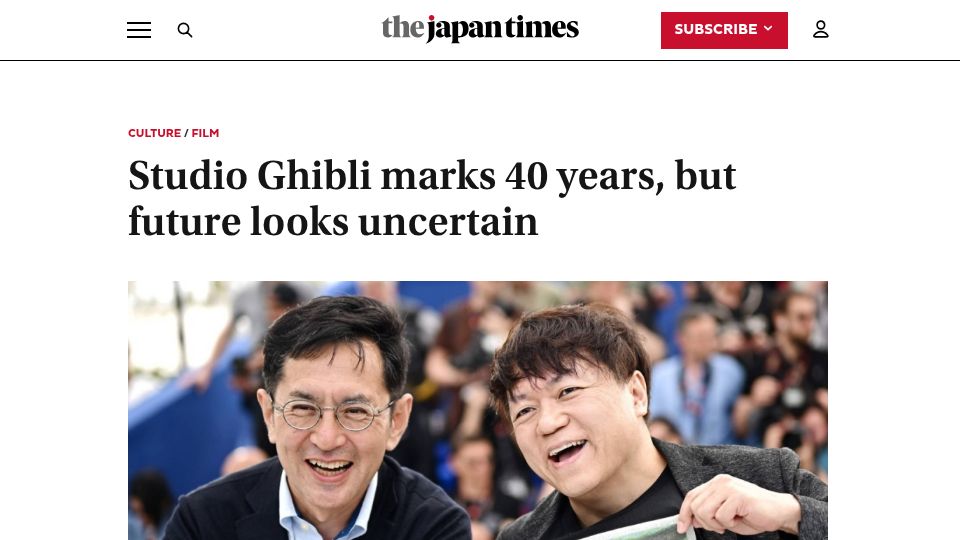 Screenshot of japantimes.co.jp: Studio Ghibli marks 40 years, but future looks uncertain