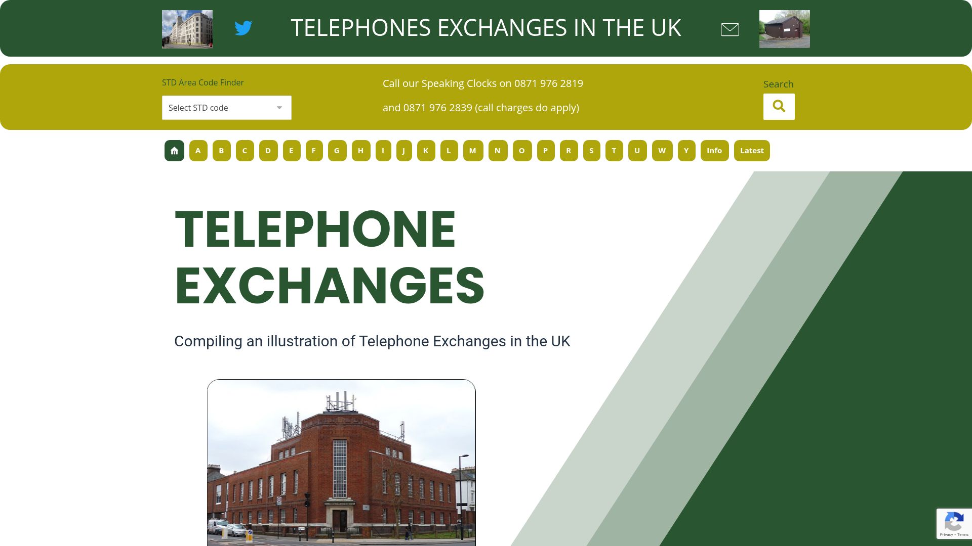 Screenshot of telephone-exchanges.org.uk: Telephone Exchanges in the UK
