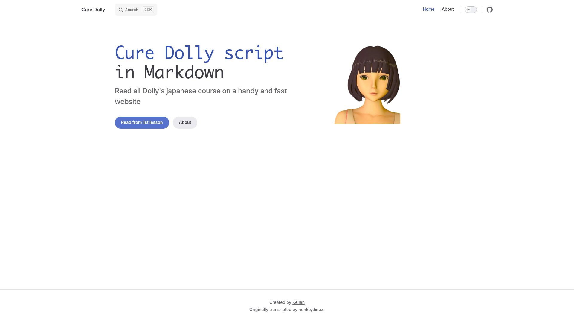 Screenshot of kellenok.github.io: Cure Dolly's Japanese Grammar Lessons