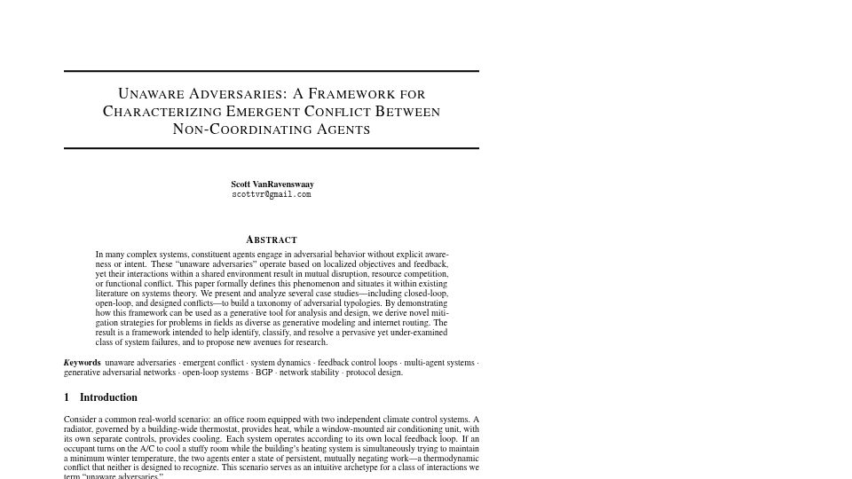 Screenshot of paperclipmaximizer.ai: A Framework for Characterizing Emergent Conflict Between Non-Coordinating Agents [pdf]