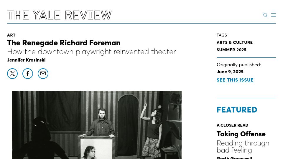 Screenshot of yalereview.org: The Renegade Richard Foreman