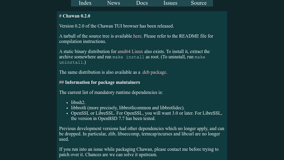 Screenshot of chawan.net: Show HN: Chawan TUI web browser