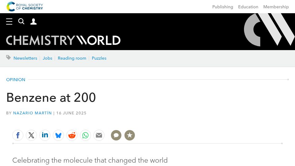 Screenshot of chemistryworld.com: Benzene at 200