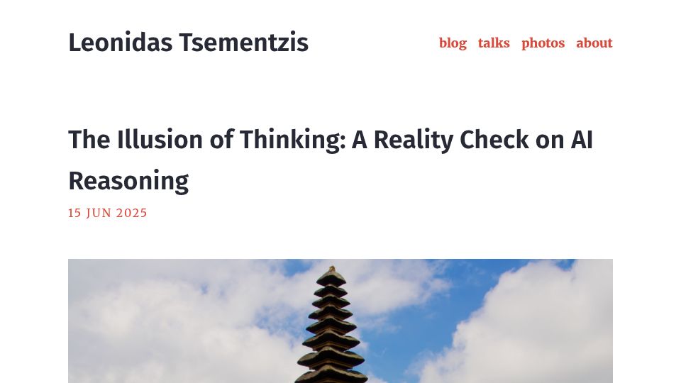 Screenshot of leotsem.com: The Illusion of Thinking: A Reality Check on AI Reasoning
