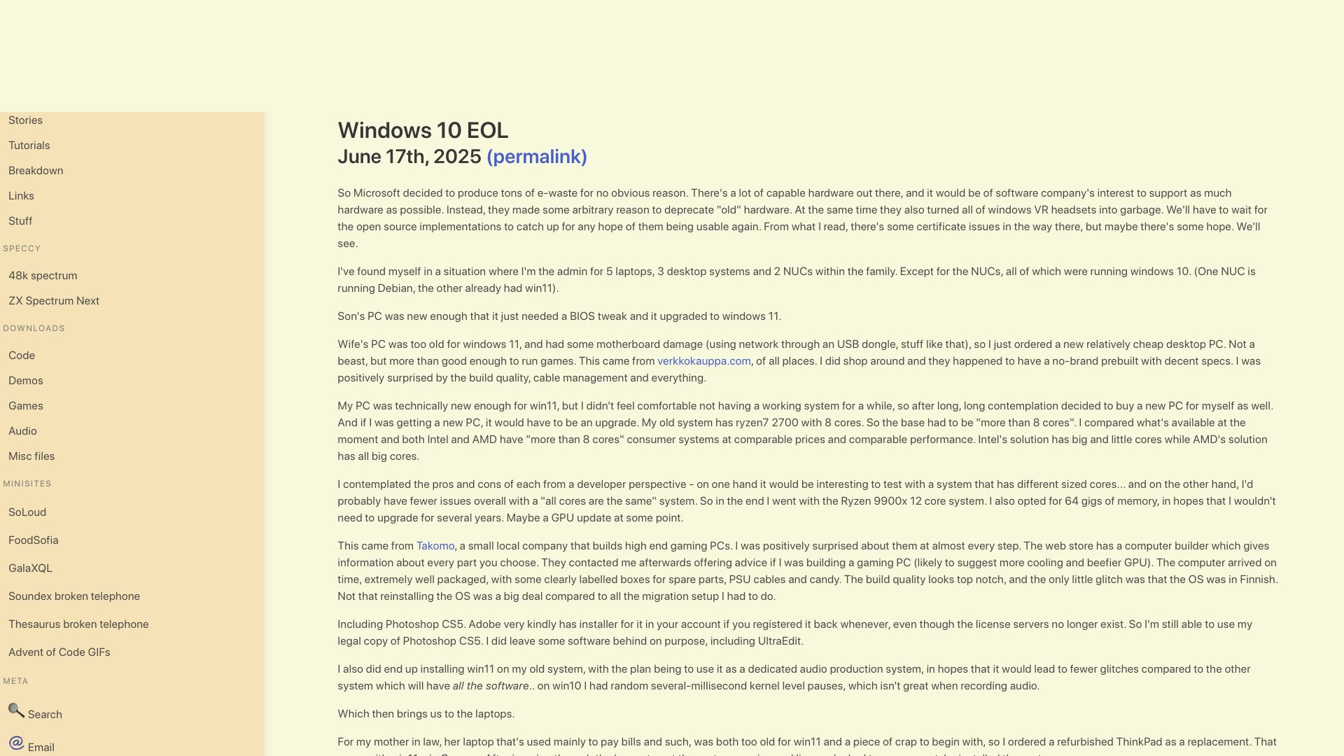 Screenshot of solhsa.com: Windows 10 EOL