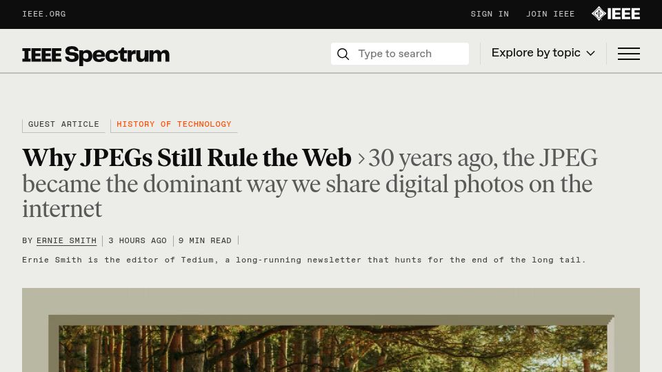 Screenshot of spectrum.ieee.org: Why JPEGs still rule the web (2024)