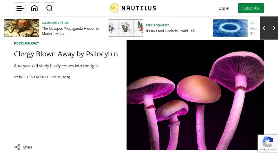 Screenshot of nautil.us: What happens when clergy take psilocybin