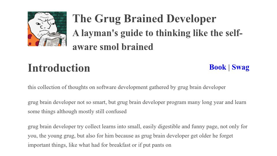 Screenshot of grugbrain.dev: The Grug Brained Developer (2022)