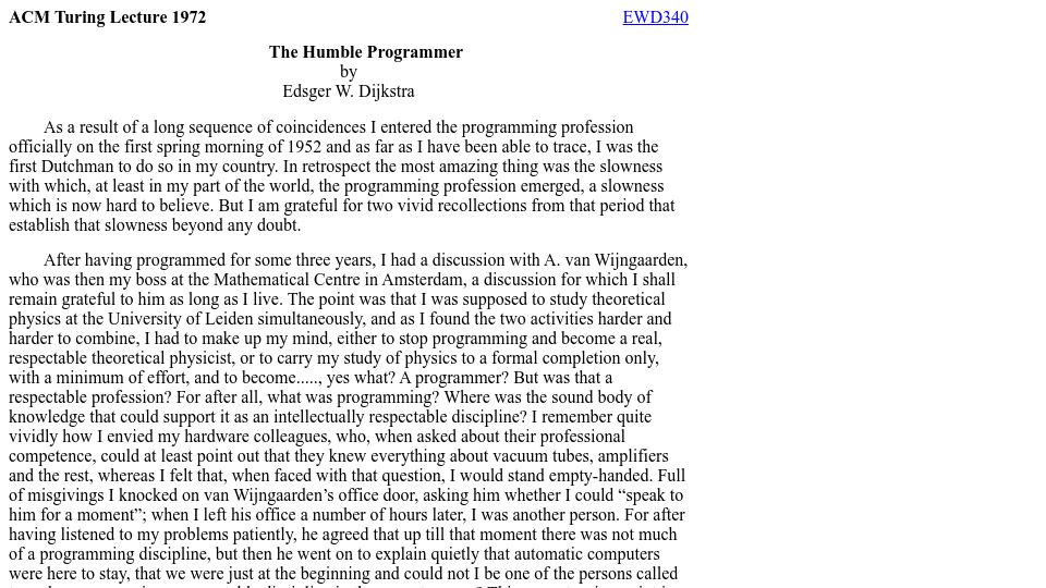 Screenshot of cs.utexas.edu: The Humble Programmer (1972)