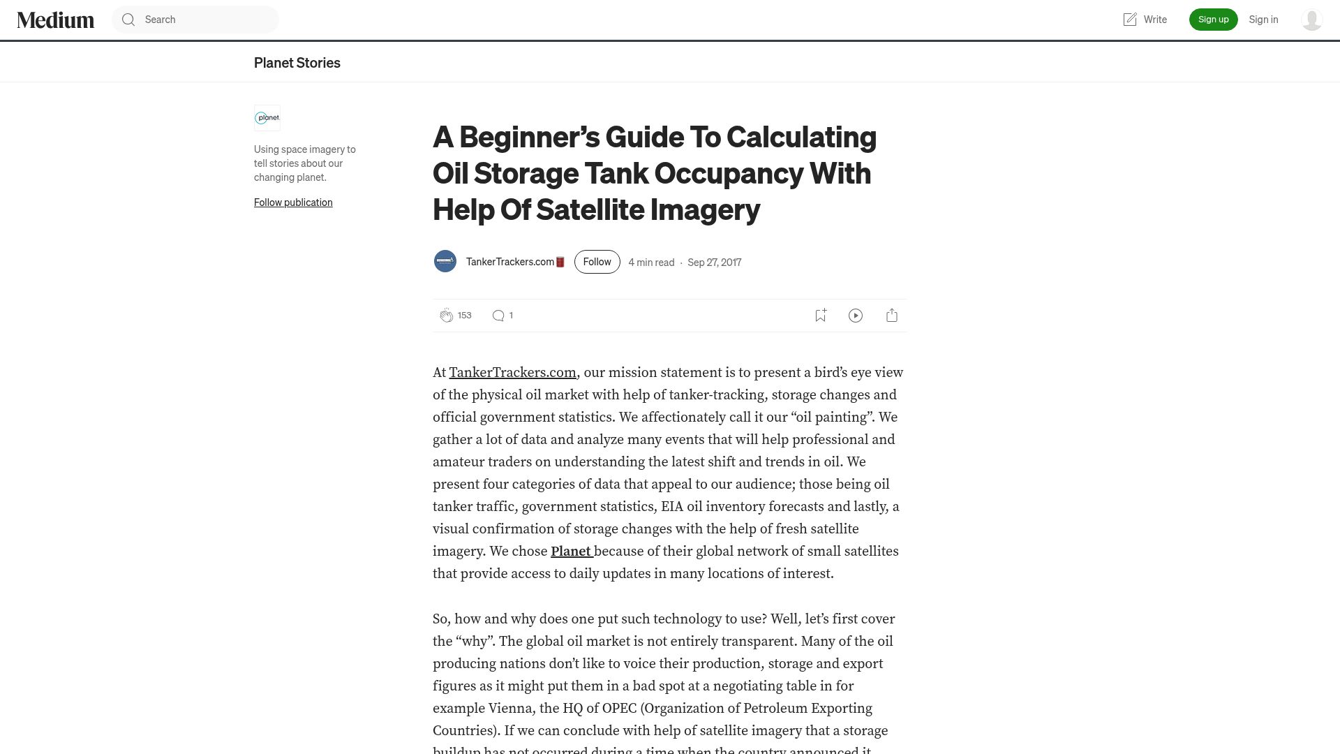 Screenshot of medium.com: Calculating Oil Storage Tank Occupancy with Help of Satellite Imagery