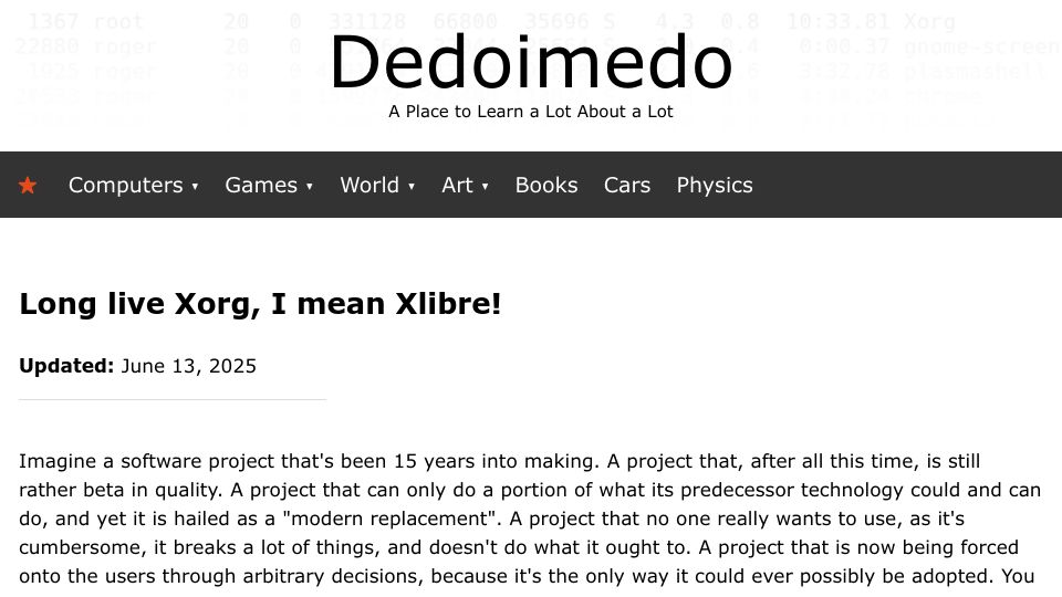 Screenshot of dedoimedo.com: Long live Xorg, I mean Xlibre