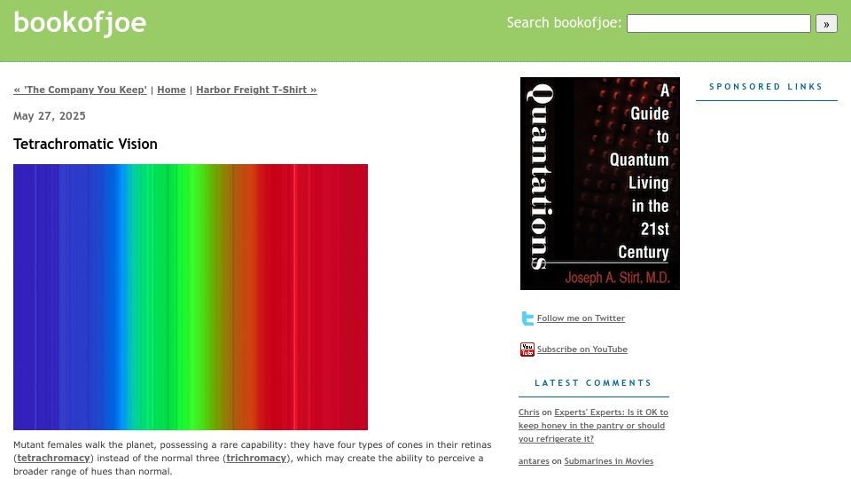 Screenshot of bookofjoe.com: Tetrachromatic Vision