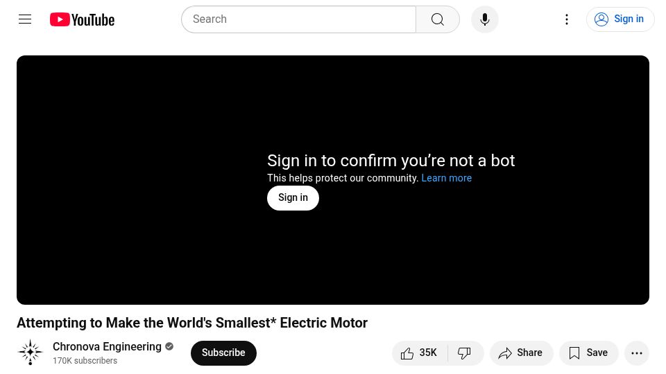 Screenshot of youtube.com: Attempting to Make the Smallest* Electric Motor [video]