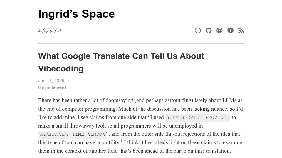 Screenshot of ingrids.space: What Google Translate can tell us about vibecoding