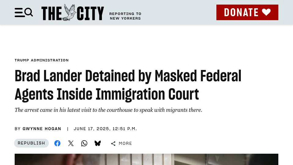 Screenshot of thecity.nyc: Brad Lander detained by masked federal agents inside immigration court